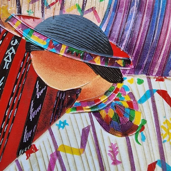 Signed Guatemala Folk Art Noppera-bo-Faceless Style Textured Glossy Colorful - Picture 4 of 12